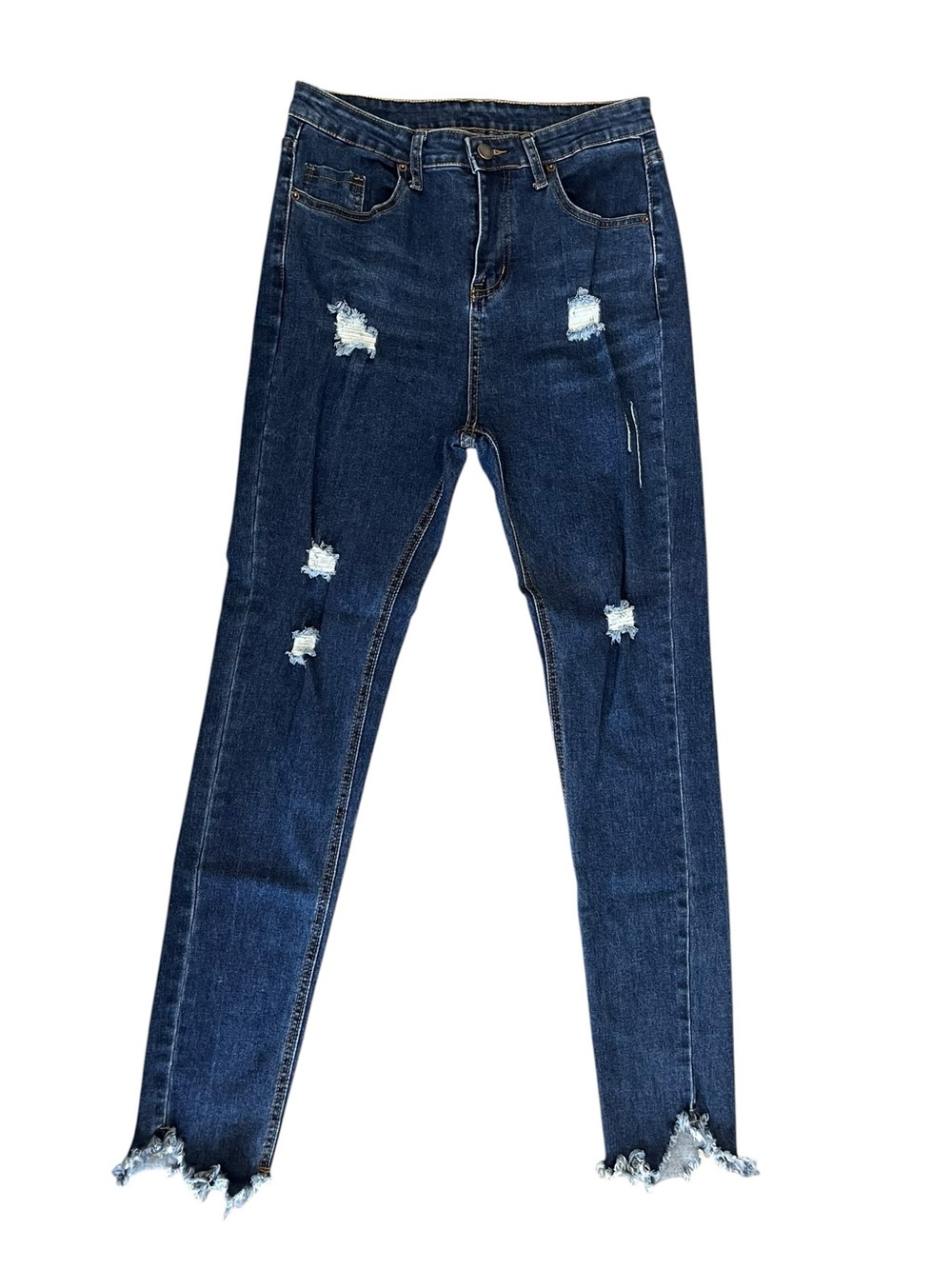Roswear Women’s Small Dark Wash Distressed Skinny Jeans Raw Hem